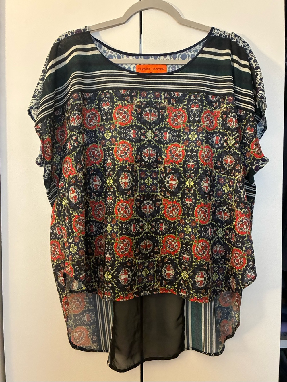 Clover Canyon Black Blouse with Red Floral Print